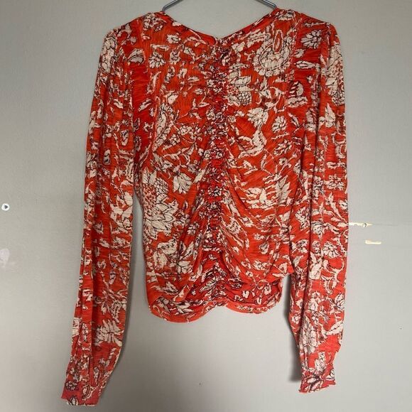 Free People NWT Red/White Floral Say The Word Ruched Long-Sleeve Top Size Small - Picture 8 of 8